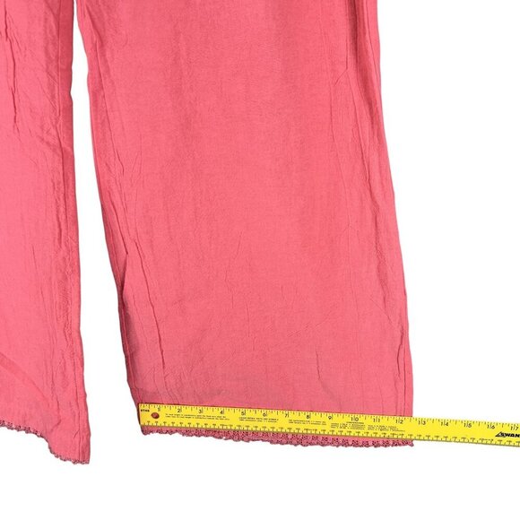 Oh My Gauze Women M Coral Smocked Strapless Top Wide Leg Pant Two Piece Set Boho - Picture 14 of 16